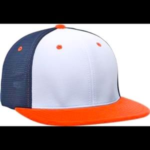 L/XL Navy/Orange/White Flexfit Hats, No logo
